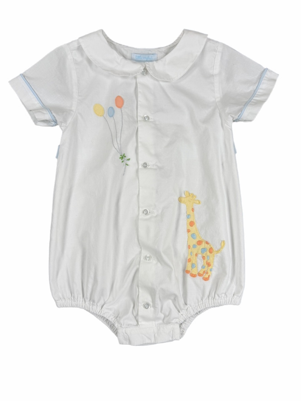 LITTLE ENGLISH 100% Cotton Giraffe Appliqué Bubble Romper- 24M